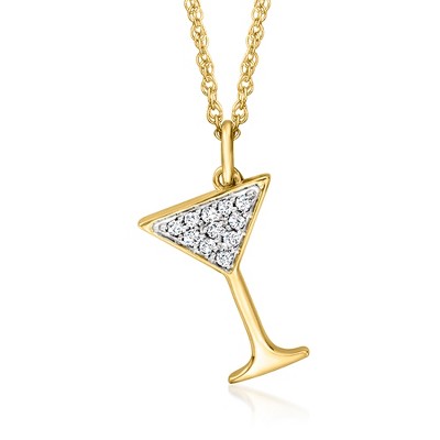 Ross-Simons 0.10 ct. t.w. Diamond Martini Pendant Necklace in 18kt Gold Over Sterling