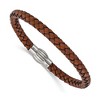 Chisel Stainless Steel Polished Brown Woven Leather 8.5" Bracelet - 2 of 4