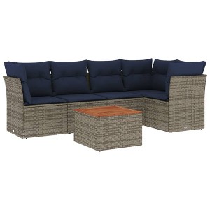 vidaXL Patio Sofa Set with Cushions 6 Piece, Outdoor Conversation Set, Patio Furniture Set for Balcony Garden, Modern Style, Gray Poly Rattan - 1 of 4