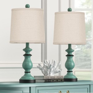 ROTTOGOON 22" Traditional Table Lamp Set of 2, Rustic Farmhouse for Living Room Bedroom, Vintage Bedside Nightstand Lamps with Linen Shades - 1 of 4