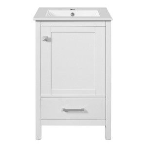 Vynxaria 20-Inch Bathroom Vanity - Ceramic Sink, 1 Soft-Close Door/Drawer, Double-Layer Door Organizer, Divider Drawer, Adjustable Foot Pads, White - 1 of 4