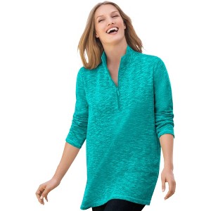Woman Within Women's Plus Size French Terry Quarter-Zip Sweatshirt - 1 of 4