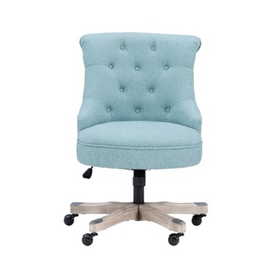Plush Light Blue Fabric Swivel Office Chair with Gray Wash Wood Base