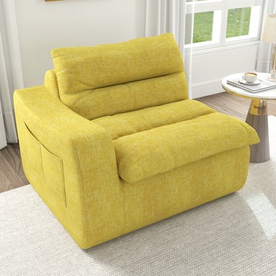 DOMETOUR Lazy floor sofa, modern floor lounge chair with left arm, comfortable beanbag sofa, suitable for living room bedroom office - Yellow