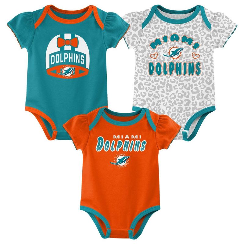 NFL Miami Dolphins Baby Girls&#39; Onesies 3pk Set, 1 of 5