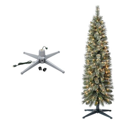 Home Heritage Stanley Pine Artificial Christmas Tree, 9' with Rotating Metal Base Stand for Indoor Spaces and Living Spaces, Silver