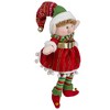 Northlight 14" Red and Green Plush Jingle Bell Girl Elf Christmas Figure - 3 of 4