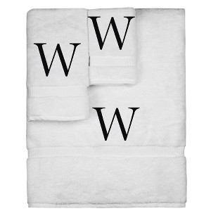 BC BARE COTTON Monogrammed Towel Set, Personalized Gift, Set of 3 - White - Black Block - 1 of 4