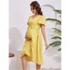 Clearlove Women's Maternity Dress Floral V Neck Short Puff Sleeve Swing Maxi Dresses Casual for Photoshoot Baby Shower - 4 of 4