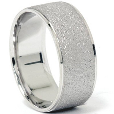Pompeii3 Mens Anniversary Ring Stone Finish Wedding Ring 8mm Solid 14K White Gold