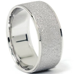 Pompeii3 Mens Anniversary Ring Stone Finish Wedding Ring 8mm Solid 14K White Gold - 1 of 4