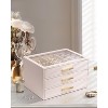 Jewelry Box for Women, Glass Lid Jewelry Organizer with 3 Drawers for Necklaces Rings Earrings Bracelets-Light Pink - 2 of 4