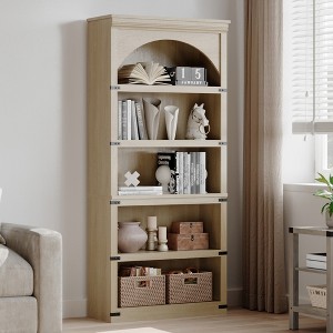 Farmhouse Arched Bookcase, 68.7" Tall Bookshelf w/ Arche Design, Wooden Arch Bookshelf with Wooden Base, 5 Tier Book shelf for Living Room Office - 1 of 4