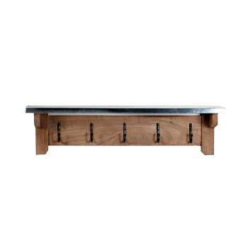 Millwork Hook Shelf Wood and Zinc Metal Silver/Light Amber - Alaterre Furniture