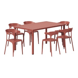 WestinTrends Playa 7-Piece Outdoor Metal Rectangle Patio Dining Table Set With Stackable Plastic Dining Chairs For 6 - 1 of 4