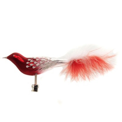 Golden Bell Collection 2.5" Red/White Bird Feather Tail Clip-On Ornament  -  Tree Ornaments