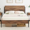 Queen Bed Frame, Metal Frame with Vintage Wood Headboard & Footboard, Under-Bed Storage, Heavy Slat Support, No Box Spring, Walnut - 3 of 4