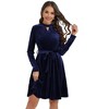 Women's Retro Velvet Long Sleeve dress With Belt Cocktail Party Dress - 2 of 4