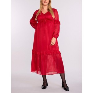 Women's V-Neck Long Sleeve Tiered Maxi Dress | Motherhood Maternity - 1 of 4