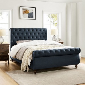 Deirdre Upholstered Lighted Sleigh Platform Bed with Headboard and Footboard | ARTFUL LIVING DESIGN-INDIGO - 1 of 4