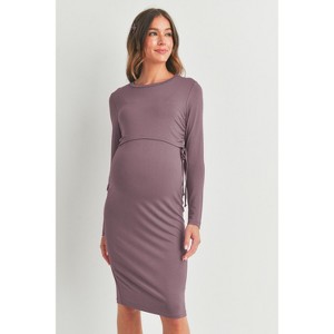 Hello Miz Women's Bodycon Long Sleeve Side Ties Maternity Nursing Friendly Dress - 1 of 4