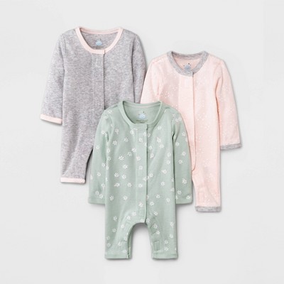 Image of Baby Girls' 3pk Basic Romper - Cloud Island™ Green Preemie