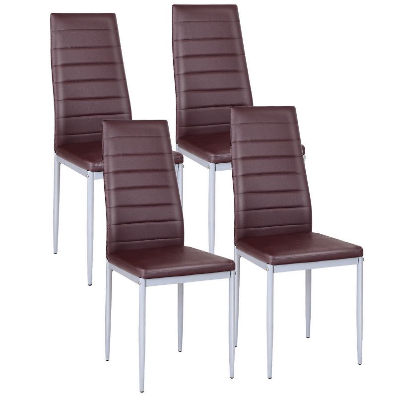 Costway Set of 4 PU Leather Dining Side Chairs Elegant Design Home Furniture White/Black/Brown, 4 of 11