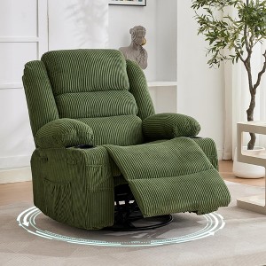 360° Swivel Recliner Chair for Adult, Linen Rocker Chair with 3 Positions/2 Side Pockets/Cup Holders, Manual Nursery Glider Rocking Chair - 1 of 4
