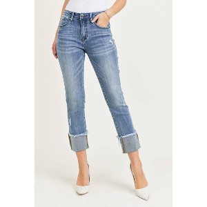 Women's Raw Hem Cuffed Slim Straight Leg Jeans - RISEN - 1 of 4