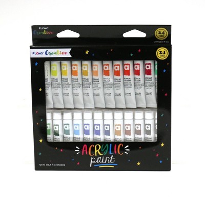 24ct Acrylic Paint Set with Brush Black Package - FLOMO