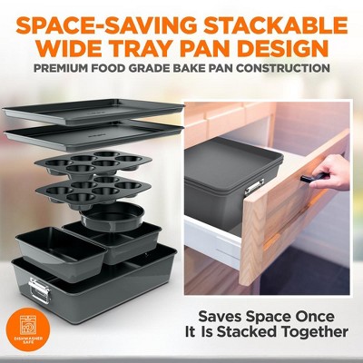 NutriChef 8-Piece Gray Carbon Steel Stackable Bakeware Set
