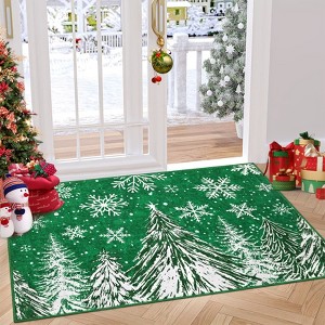Christmas Area Rugs, Washable Non-Slip Snowflakes Snowscape Carpet, Soft Low Pile Foldable Stain Resistant for Bedroom, Home - 1 of 4