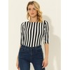 INSPIRE CHIC Women's Elbow Sleeves Boat Slim Fit Casual Stripe Animal Print Multi Floral Pattern T-Shirt - 2 of 4