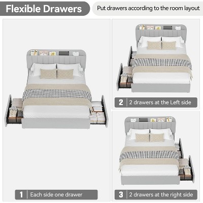 Bed Frame with Storage Headboard, Bed Frame with 2 Drawers