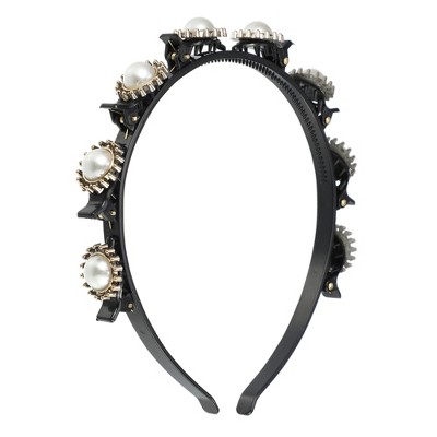 Unique Bargains Women's Fashion Grace Faux Pearl Headband 4.33" ID Gold Tone 1 Pc