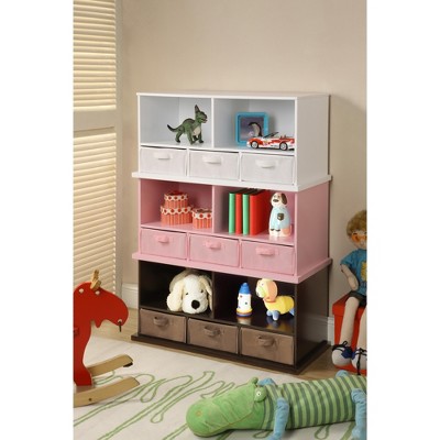 Espresso MDF Kids Storage Shelf with Fabric Baskets