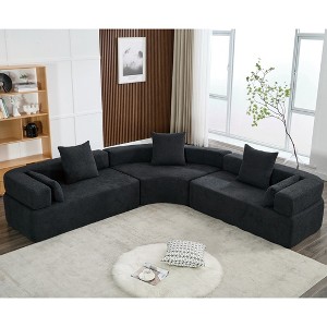 3 Piece Curved Modular Sectional Sofa, Oversized 4-Seater Upholstered Couch w/ Plush Boucle Fabric, Easy Assembly, Free Combination - 1 of 4