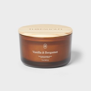 3-Wick Amber Glass Wooden Wick Vanilla and Bergamot Jar Candle 13oz - Threshold™ - 1 of 3
