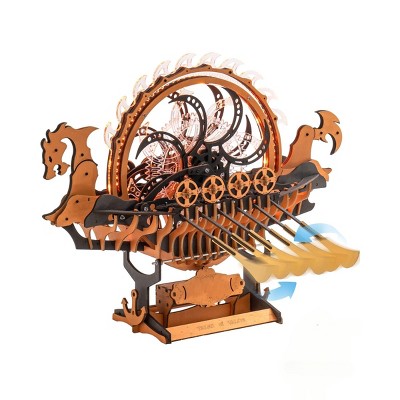 ROBOTIME 3D Puzzles Wooden Dragon Boat Mechanical Gear Model Kit Birthday Gift Toys for Adult Kids, Multicolored, 18.35"*18.14"*14.49"