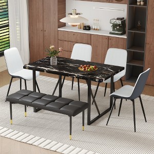 6-Piece Dining Set with 4 PU Armless Chairs and 1 Bench - 1 of 4