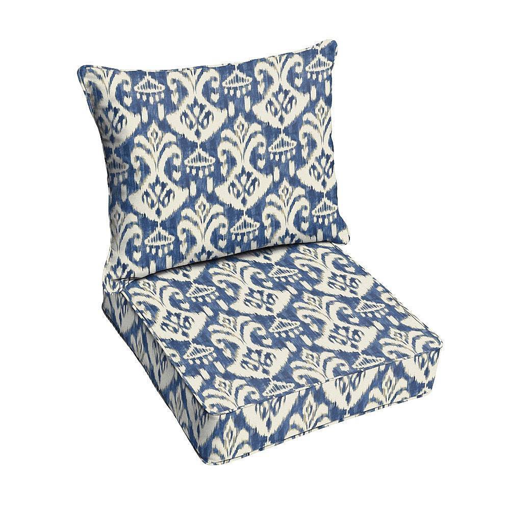 Photos - Pillow 25" x 23" Rivoli Indoor Outdoor Deep Seating  and Cushion Set Corded Indigo/Beige - Sorra Home