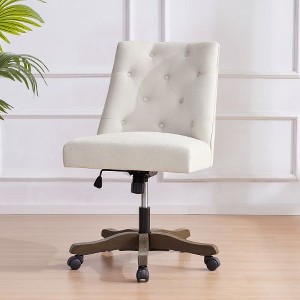 CAVINAS Upholstered Swivel Desk Chair, Ergonomic Office Chair, Chenille Fabric Adjustable Height Computer Chair with 360° Swivel Base - 1 of 3
