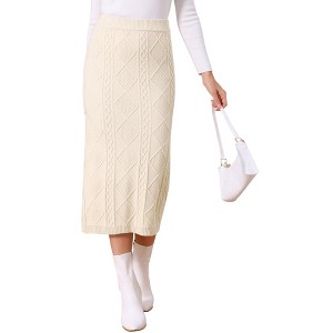 INSPIRE CHIC Women's Ribbed Elastic High Waist Stretchy Pencil Casual Sweater Midi Skirt - 1 of 4