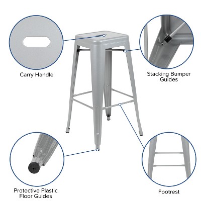Sleek Industrial 46" Gray Metal Stackable Bar Stool, Set of 4
