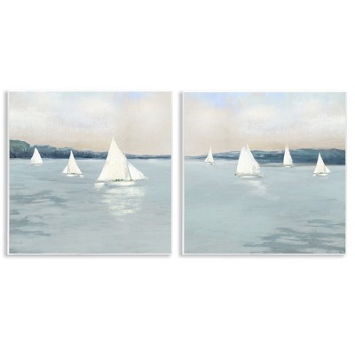 Stupell Industries Sailboats Grey Nautical Ocean View 2pc Wall Plaque Art Set