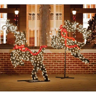 Northlight 68' Green and Red LED Lighted Leaping Reindeer Topiary Christmas Outdoor Decor