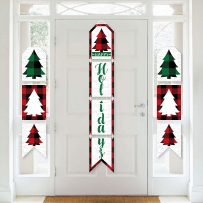 Big Dot of Happiness Holiday Plaid Trees - Hanging Vertical Paper Door Banners - Buffalo Plaid Christmas Party Wall Decoration Kit - Indoor Door Decor