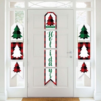 Big Dot of Happiness Holiday Plaid Trees - Hanging Vertical Paper Door Banners - Buffalo Plaid Christmas Party Wall Decoration Kit - Indoor Door Decor