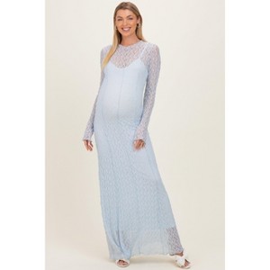 light pink lace mesh overlay maternity maxi dress Light Pink Lace Mesh Overlay Maternity Maxi Dress  PinkBlush