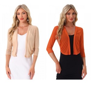 INSPIRE CHIC Women's 3/4 Sleeve Open Front Mesh Sheer Chiffon Bolero Shrug 2 Packs - 1 of 4
